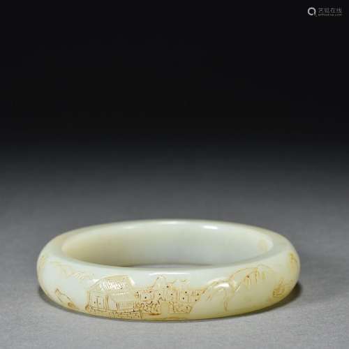 Hetian jade landscape story arm bracelet