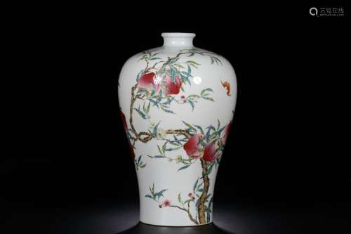 Pastel plum vase with longevity peach pattern