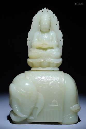 Hetian Jade Puxian Riding Elephant Ornament