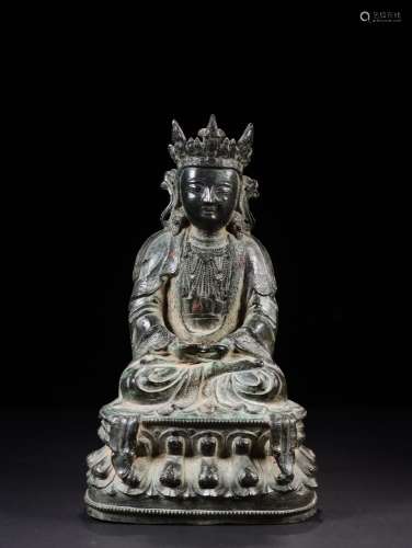 Bronze body Avalokitesvara sitting statue ornament