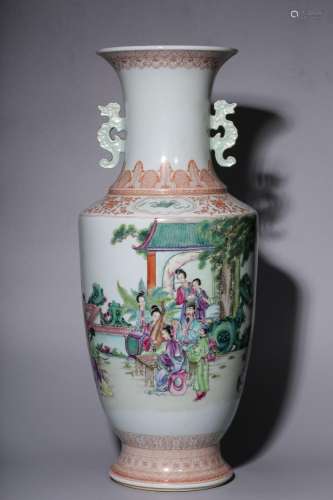 Enamel-colored Ladies Picture Double-Eared Appreciation Vase