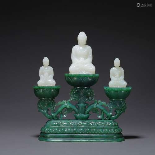 Hetian Jade Three Treasures Buddha Ornament