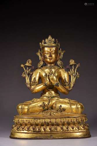 A gilt-bronze figure of Puxian Bodhisattva