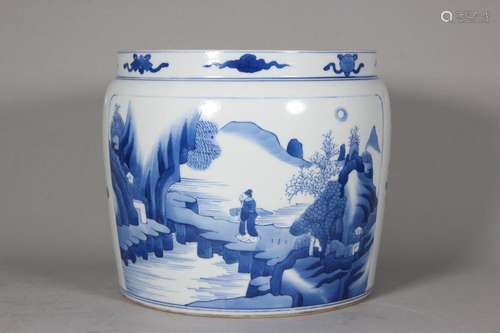 Blue and white character story porridge jar