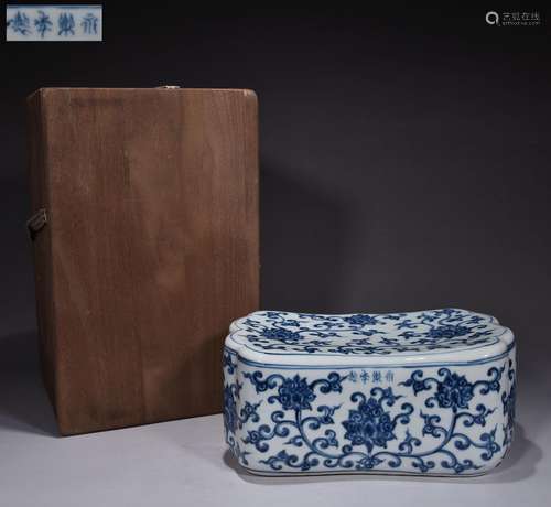 Blue and white porcelain pillow with lotus pattern