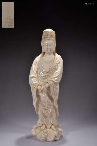 Dehua White Porcelain Avalokitesvara Standing Statue Ornamen...