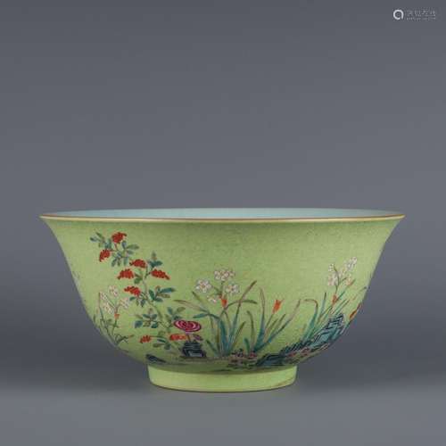 Grilled Flower Pastel Bowl with Zhilan Pattern in Green Land