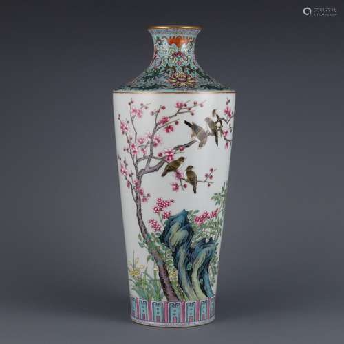 Pastel plum vase with happy eyebrows and inscribed poems