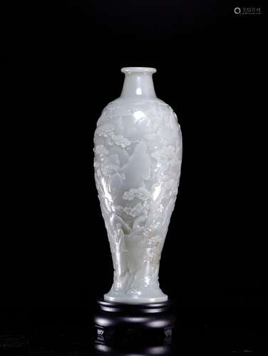 Hetian jade relief landscape figure plum vase