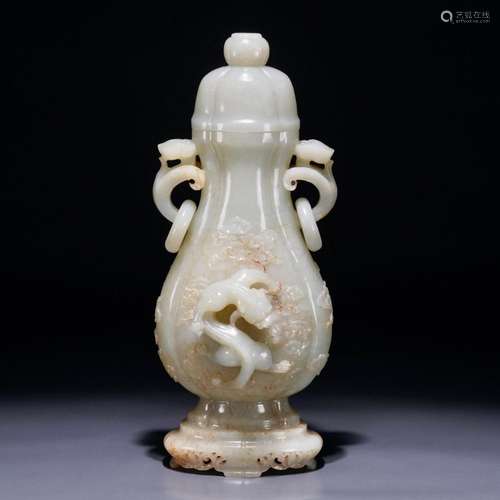 Hetian jade dragon and phoenix vase