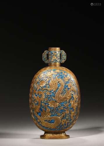 A dragon patterned gilding copper enamel vase,Qing Dynasty,C...