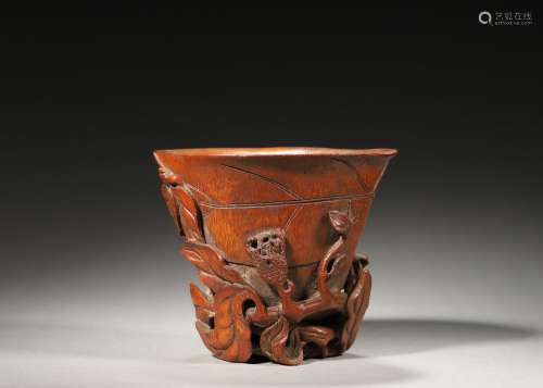 A buddha hand carved bamboo cup,Qing Dynasty,China