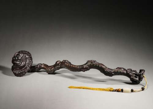 An inscribed red sandalwood ruyi,Qing Dynasty,China