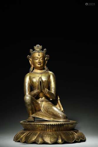 A gilding copper Guanyin bodhisattva statue,Ming Dynasty,Chi...