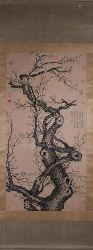 A Chinese painting of plum blossom, Wang Mian mark