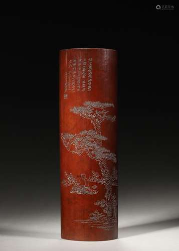 A figure carved bamboo arm rest,Qing Dynasty,China