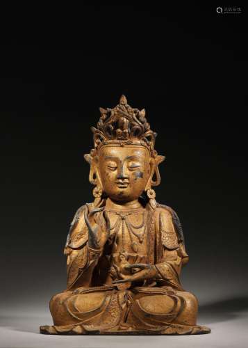A gilt copper Guanyin statue,Ming Dynasty,China