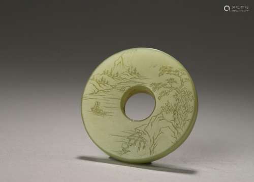 A landscape patterned jade pendant,Qing Dynasty,China