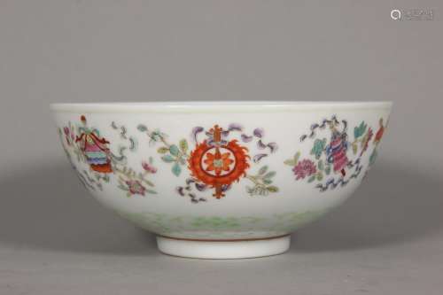 A famille rose eight treasures porcelain bowl,Qing Dynasty,C...