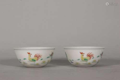 A pair of doucai porcelain cups,Qing Dynasty,China