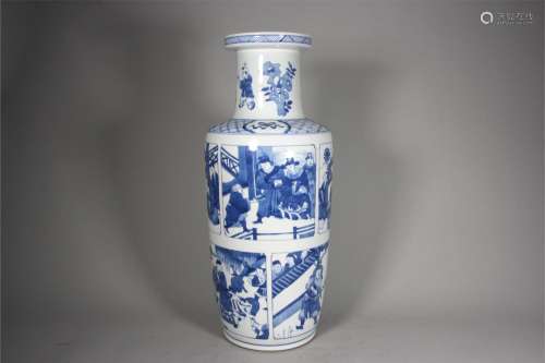 A blue and white figure porcelain vase,Qing Dynasty,China