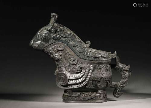 A phoenix bird patterned bronze pot,Han Dynasty,China