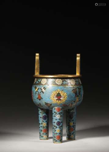 A double-eared eight treasures patterned cloisonne censer,Qi...