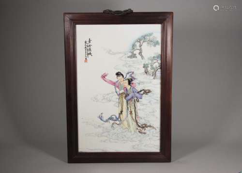 A Chinese figure painting on porcelain plaque, Wang Dafan ma...