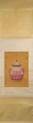 A Chinese painting of jar, Lang Shining mark