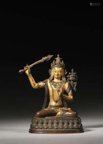 A gilding copper Manjusri statue ,Qing Dynasty,China