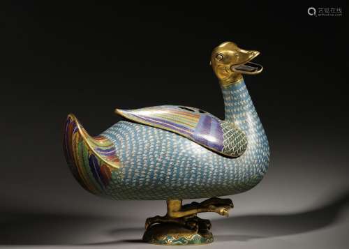 A cloisonne duck incense burner,Qing Dynasty,China