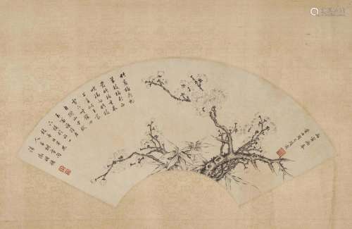 A Chinese plum blossom painting, Wen Zhengming mark,Ming Dyn...