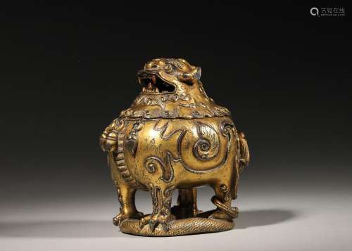 A gilding copper suanni incense burner,Qing Dynasty,China