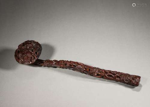 A bat patterned rosewood ruyi,Qing Dynasty,China