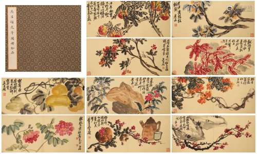 10 pages of Chinese flower-and-plant painting, Wu Changshuo ...