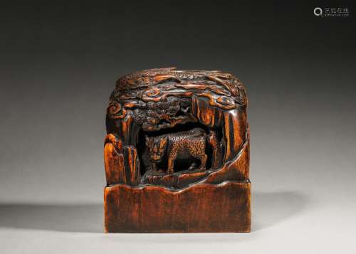 A qilin and dragon patterned aloeswood seal,Qing Dynasty,Chi...