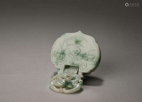 An egret patterned jadeite lock,Qing Dynasty,China
