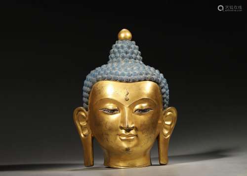 A gilding copper buddha head statue ,Qing Dynasty,China