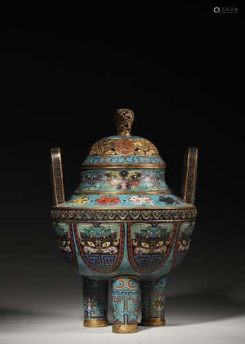 A taotie patterned cloisonne incense burner,Qing Dynasty,Chi...