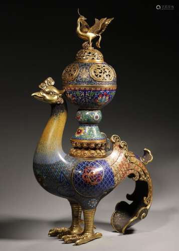 A cloisonne phoenix bird incense burner,Qing Dynasty,China