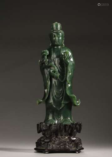 A jasper standing Guanyin statue,Qing Dynasty,China