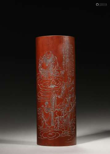 A figure carved bamboo arm rest,Qing Dynasty,China
