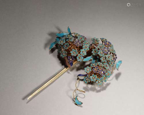 A gilding silver tian-tsui flower hairpin,Qing Dynasty,China