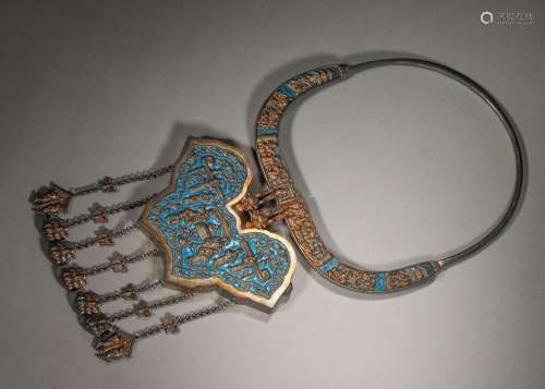 A gilding silver enamel longevity lock,Qing Dynasty,China