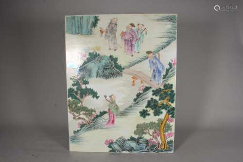 A famille rose figure porcelain plaque,Qing Dynasty,China