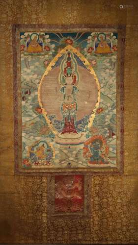 A Chinese thangka painting of thousand-armed Guanyin,Qing Dy...