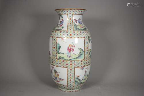 A famille rose Chinese zodiac porcelain lantern shaped vase,...