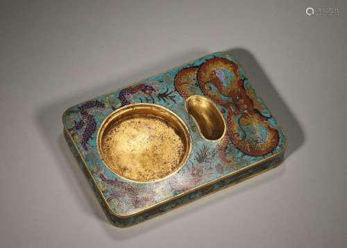 A dragon patterned cloisonne inkstone,Qing Dynasty,China