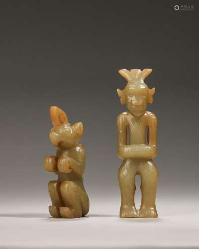 A pair of jade figurine ornaments,Han Dynasty,China