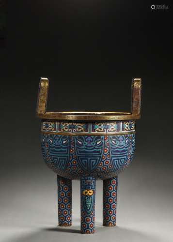 A beast face patterned cloisonne pot,Ming Dynasty,China